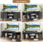 51" Fluted TV Stand, Mid-Century Modern Entertainment Center for Tvs up to 60" with Drawers and Fluted Doors, Curved TV Media Console Table with Sliding Doors for Living Room, Bedroom (51" Black)