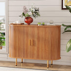 DHH Sideboard Buffet Cabinet with Storage,Mid Century Modern Fluted Accent Coffee Bar Console Table,Tambour Sliding Doors& Adjustable Shelf for Kitchen, Living Room, Entryway (Yellow walnut40 Inch)