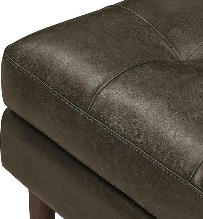 POLY & BARK Napa Ottoman - Full-Grain Leather Upholstered Ottoman with Feather-Down Topper - Couch for Living Room - Vintage Italian Leather in Olivine Green
