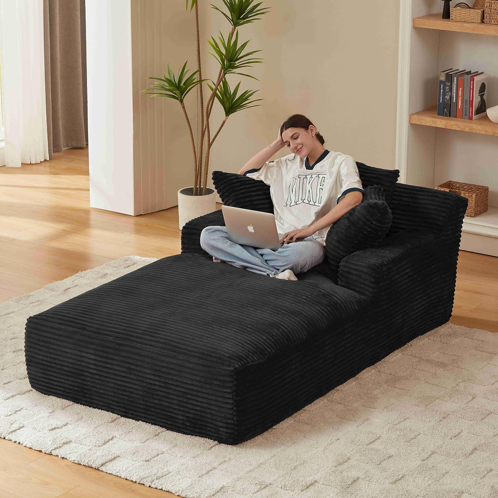 Oversized Chaise Lounge Chair Indoor, 78.7" Extra Deep Boneless Corduroy Lounge Couch Bed with 2 Pillows, Single Seat Reading Chairs for Living Room,Bedroom,Apartment,No Assembly Required
