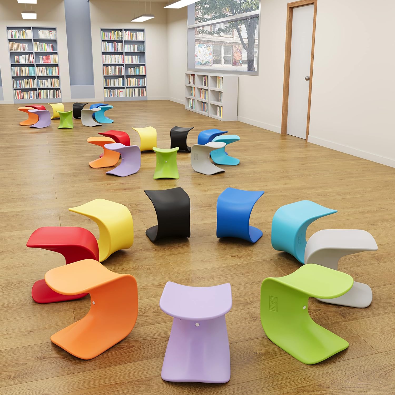 ECR4Kids Wave Seat Perch Stool, 14in - 15.1in Seat Height, Flexible Seating, Light Purple, 2-Pack