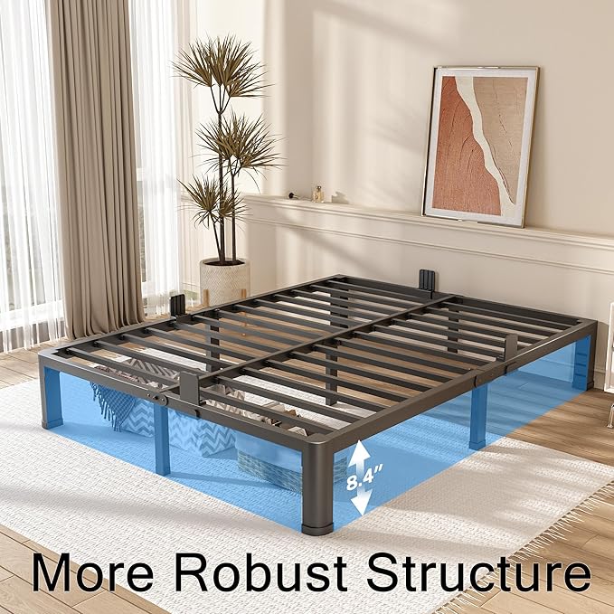 10 Inch California King Bed Frame with Rounded Corner and Headboard Hole Mattress Retainers 3500 LBS Metal Heavy Duty Steel Slats Support No Box Spring Needed Platform Noise Free Easy Assembly