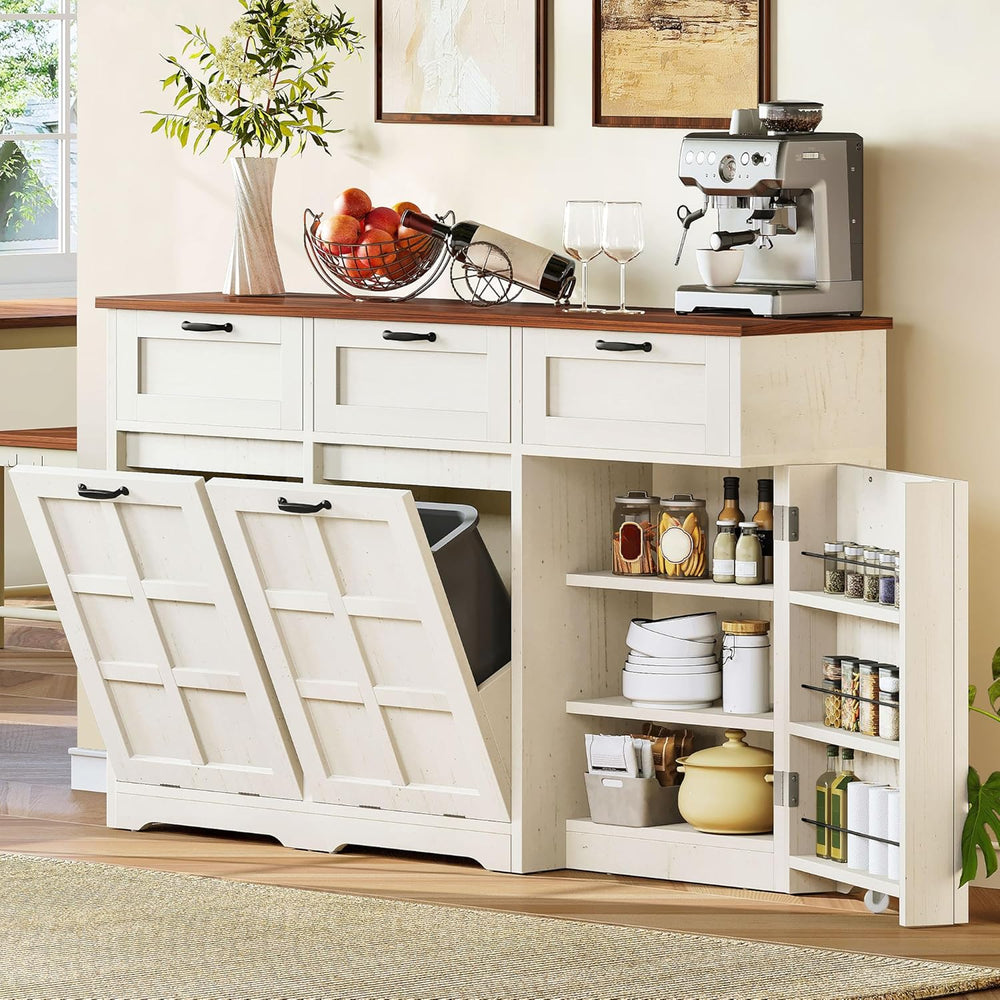 DWVO 58.3" Rustic Kitchen Island Storage Cabinet | Tilt Out Trash Can Ca...
