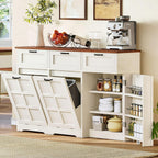 DWVO 58.3" Rustic Kitchen Island Storage Cabinet | Tilt Out Trash Can Cabinet, Farmhouse Kitchen Island with 3 Drawers, 2 Tilt-Out Doors for 10 Gallon Bins, Adjustable Shelf