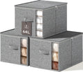 Large Clothes Storage Bins with Sturdy Frame, Foldable Clothing Organizer Box, Sweater Storage Cube with Lids and Zipper, Fabric Bedding Storage Bags for Blankets, Seasonal Clothes, Comforter