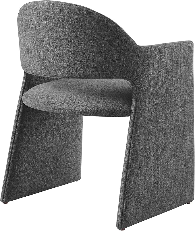 Modway Talia Upholstered Fabric Dining Armchair in Charcoal - Modern Curved Dining Chair with Open-Back - Living Room Barrel Lounge Chair - Single Upholstered Accent Chair with Arms