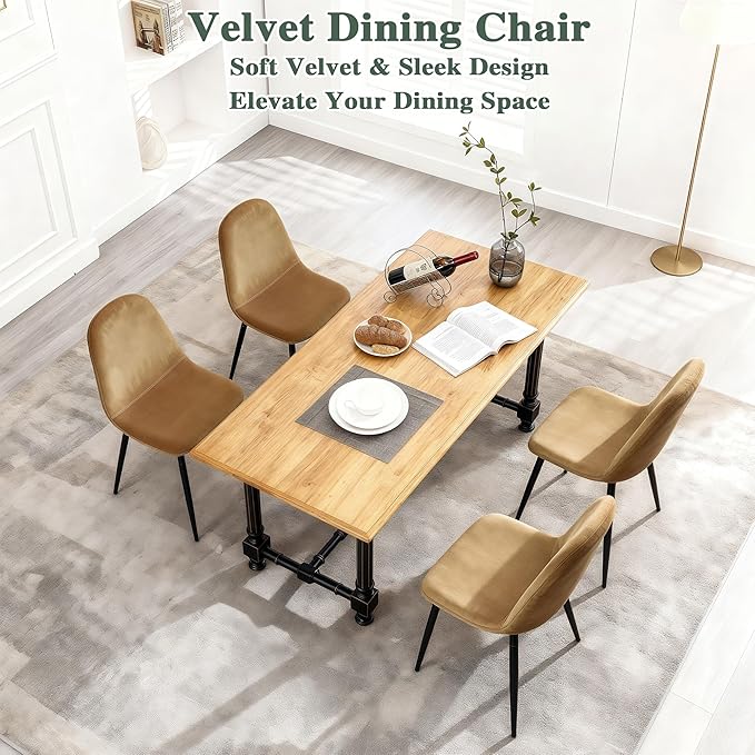 CangLong Modern Velvet Chairs with Metal Legs for Living, Bedroom, Restaurant, Dining Room, Set of 4, Earthy Yellow