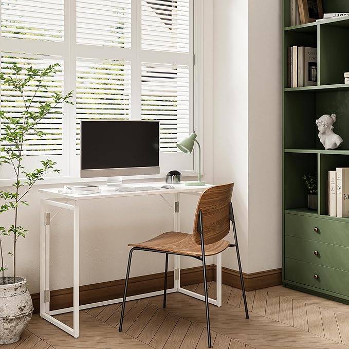 Folding Desk 40 Inch - Small Foldable Desk for Small Space Minimalist, Space Saving Collapsible Compact Desk Portable Table for Craft, Writing, Study and Work (No Assembly Required)