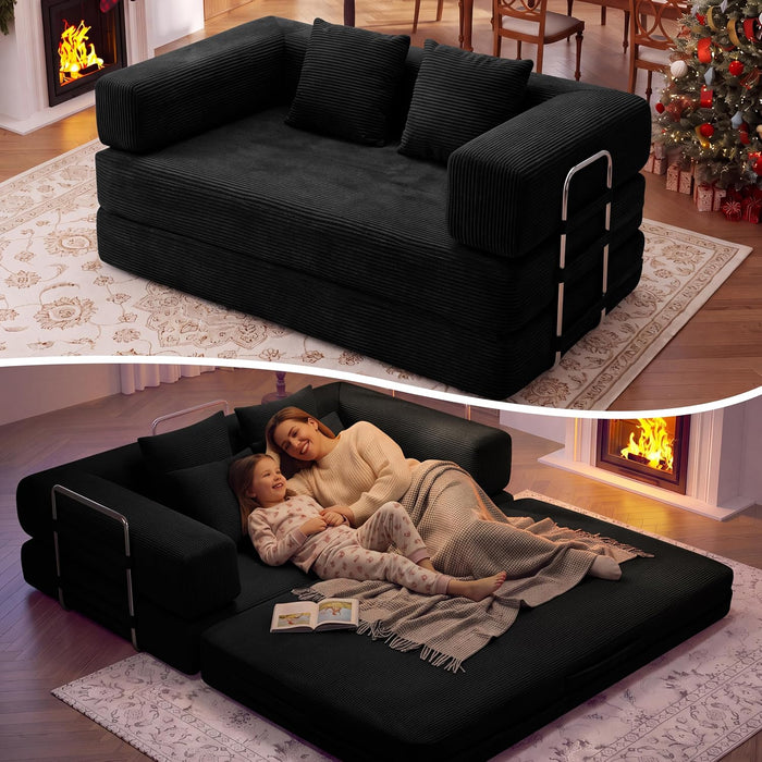 BSHOMGI Convertible Futon Sofa Bed, Boneless Couch for Living Room,Modular Futon Couch with Fixed-Shape Frame Corduroy Loveseat Sleeper Sofas with Pull-Out Couches for Small Space Apartment