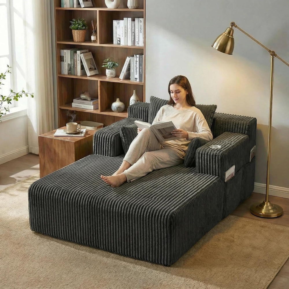 Furnimart 66" Oversized Chaise Lounge Indoor, Upholstered Sofa Bed with ...
