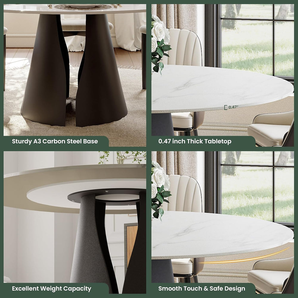 POVISON 59" Modern Round Dining Table, Marble Round Dining Room Table fo...