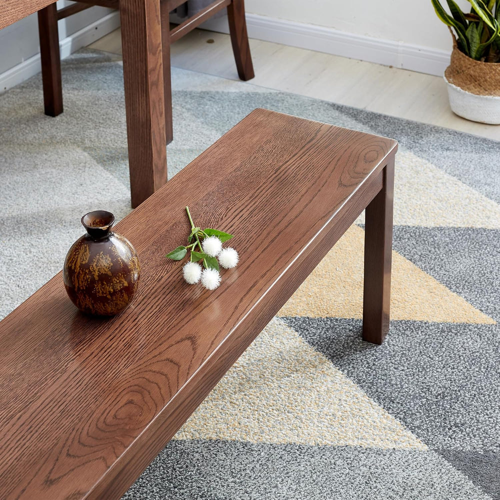 47.24" Solid Oak Narrow Walnut Dining Bench | Mid-Century Modern, Oak Sk...