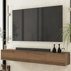 Atelier Mobili Floating TV Stand Wall Mounted for 75-85 Inch TVs - Modern Entertainment Center with Storage - 2-Piece Modular Design Easy Assembly - Walnut Wood Media Console Cabinet for Living Room