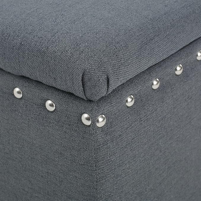Storage Ottoman Bench,End of Bed Stool w/Safety Hinge & Nailhead Accents,Bedroom Upholstered Footrest,for Entryway,Living Room, Bed Room, Charcoal,42inch