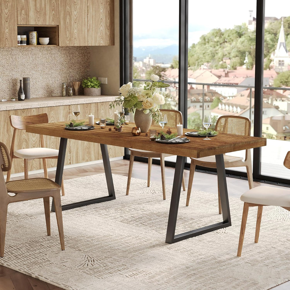 63" Industrial Dining Table for 4-6 People, Solid Wood Rectangular Kitch...