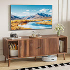 Mid Century Modern TV Stand for Televisions up to 60 Inches, with Sliding Doors and Storage, Television Stands, TV Consoles, Media Consoles for Living Room(Walnut-51.2inch)