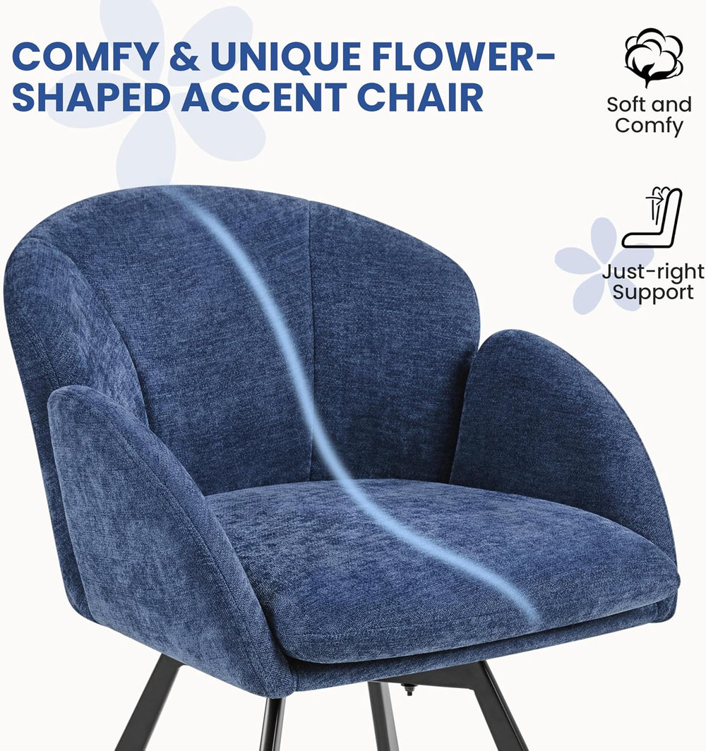 Yaheetech Swivel Accent Chair, Vanity Chair no Wheels, Blue | Chenille Desk C...
