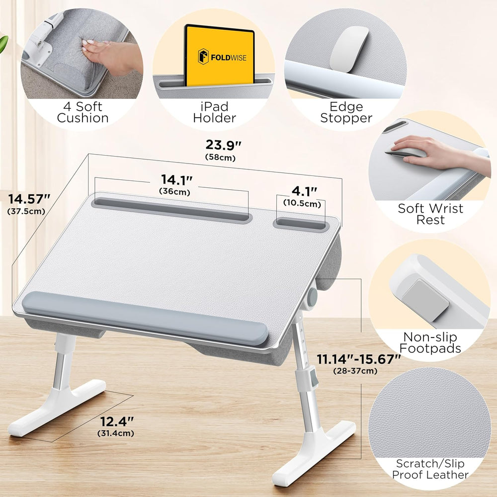 FoldWise 2-in-1 Bed & Lap Desk with Soft Cushion, Adjustable Height &...