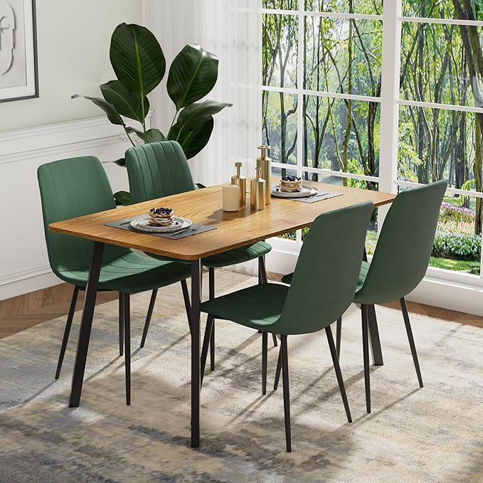 Dining Chairs Set of 4, Modern Kitchen Dining Room Chairs, Ergonomic Velvet Dining Chair Upholstered Cushion Seat and Sturdy Metal Legs (Green)