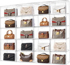 HBlife 20 Pack Purse Storage Organizer for Closet, Large Clear Stackable Handbag Display Case Box with Magnetic Door for Collectibles, Cosmetics, Women Heels and Toys