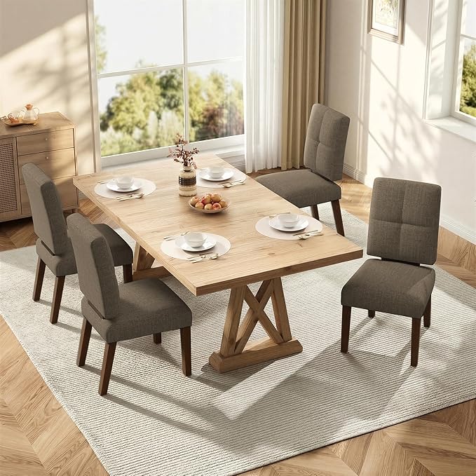 Wooden Dining Chairs Set of 2, Dining Room Chairs with Wood Legs, Cloud-Like Cushion & Reinforcement Structure Design for Kitchen/Living Room/Restaurant, Easy Assembly
