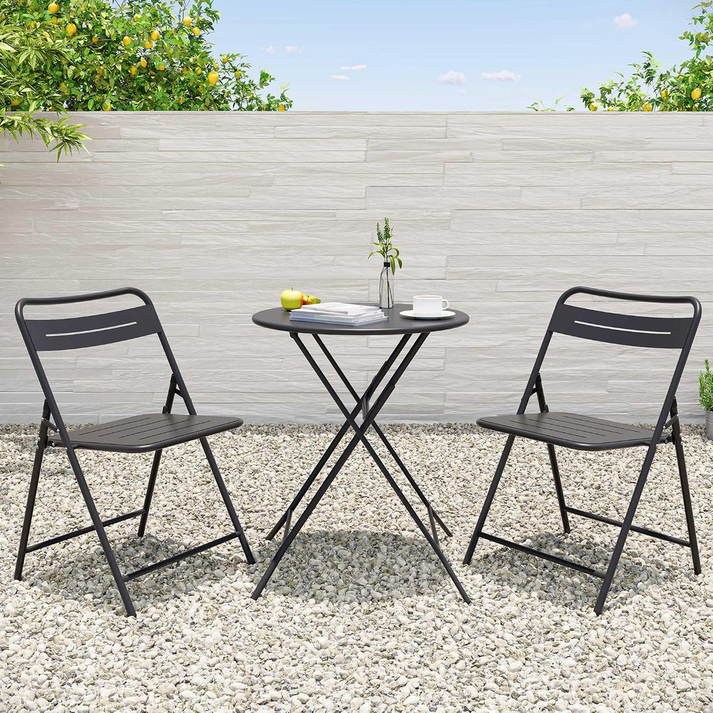 LAUSAINT HOME 3-Piece Steel Folding Bistro Set, Premium Weather-Resistant Pat...