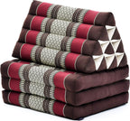 Leewadee - Comfortable Japanese Floor Mattress Used As Thai Floor Bed with Triangle Cushion, Futon Mattress Or Thai Massage Mat, 67 x 21 inches, Brown Red | Floor & lounge cushion for relaxing, reading & TV - for meditation & yoga, firm & stable