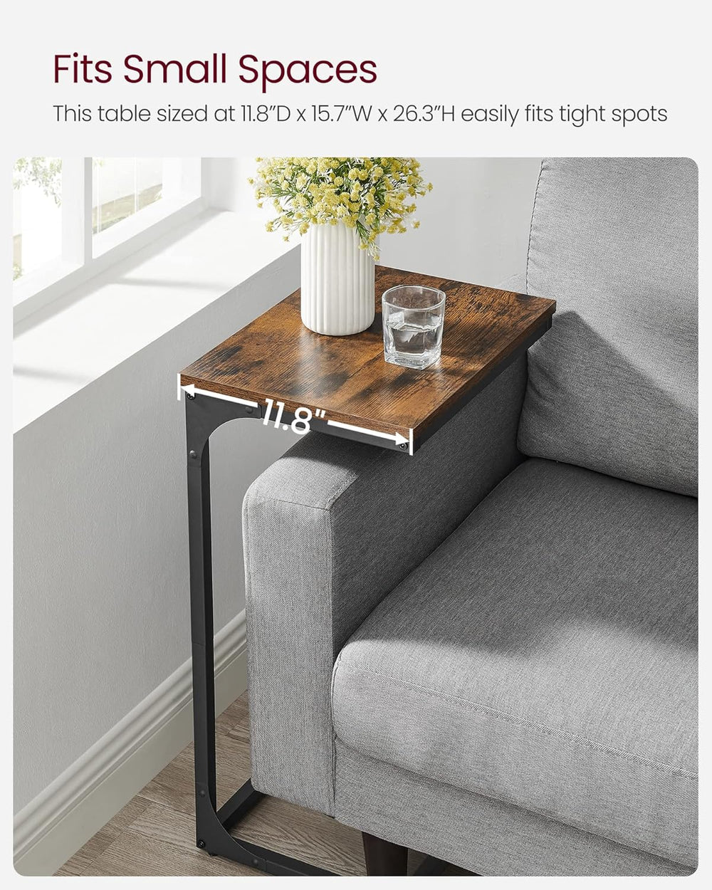 VASAGLE C-Shaped End Table, Side Table for Sofa, Couch Table with Metal Frame...
