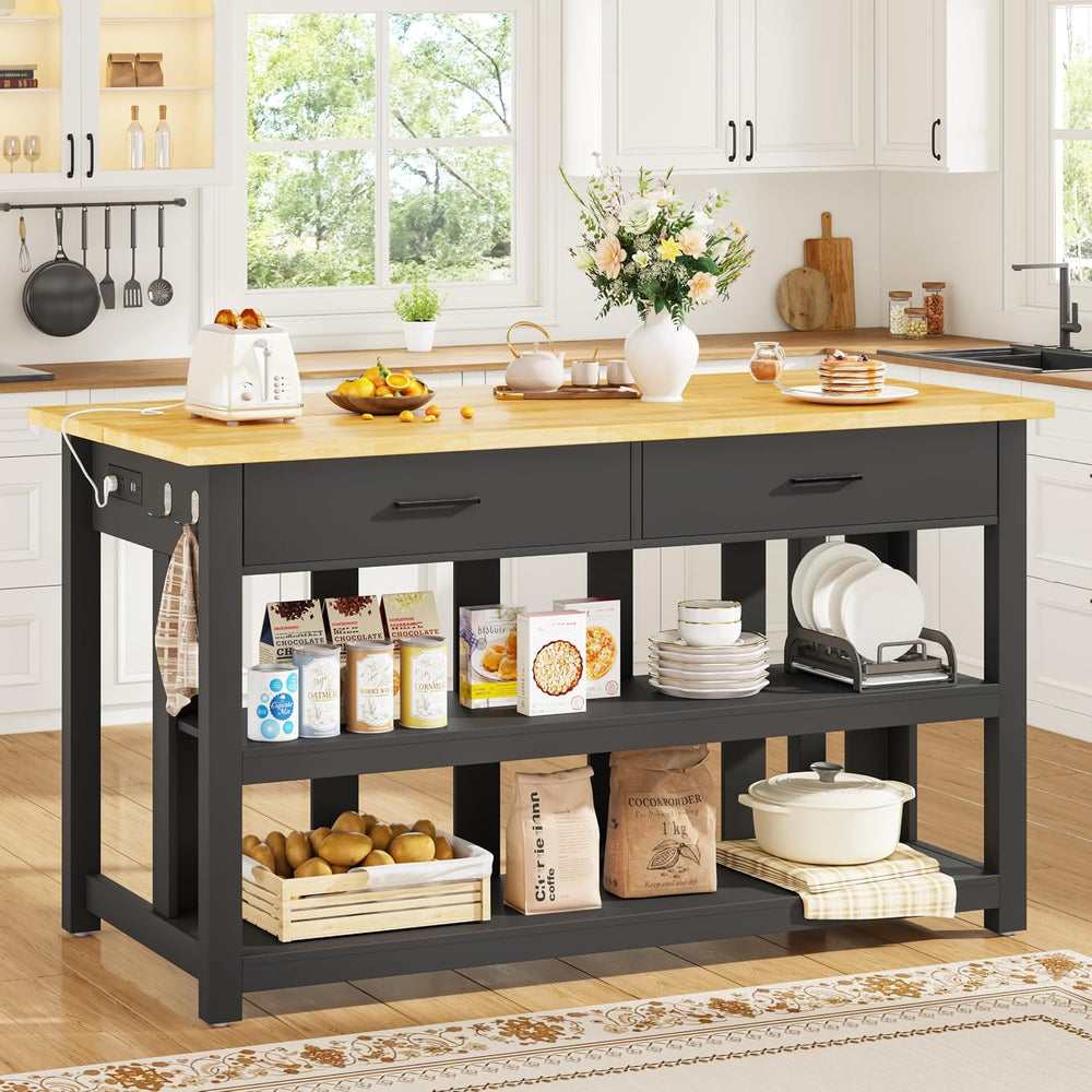 Kitchen Island with Storage for Kitchen Dining Room (Black) | Charging outlet...