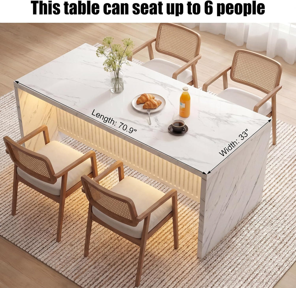 71’’ Large Faux Marble Dining Table for 6 People, 37.4’’H Tall Modern Kitchen...