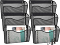 EASEPRES 6 Single Pocket Mesh Hanging File Organizer, Vertical Wall Mounted Magazine File Holder, Mount Basket Mail Paper Document Folder Organizing for Office, Home and School, Black