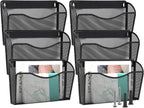 EASEPRES 6 Single Pocket Mesh Hanging File Organizer, Vertical Wall Mounted Magazine File Holder, Mount Basket Mail Paper Document Folder Organizing for Office, Home and School, Black