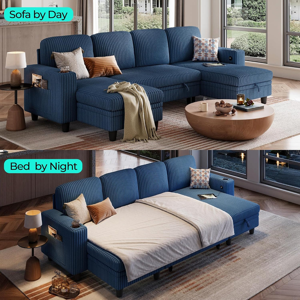 LINSY HOME Sectional Couches for Living Room, 106" U Shape 4 Seats, Blue...