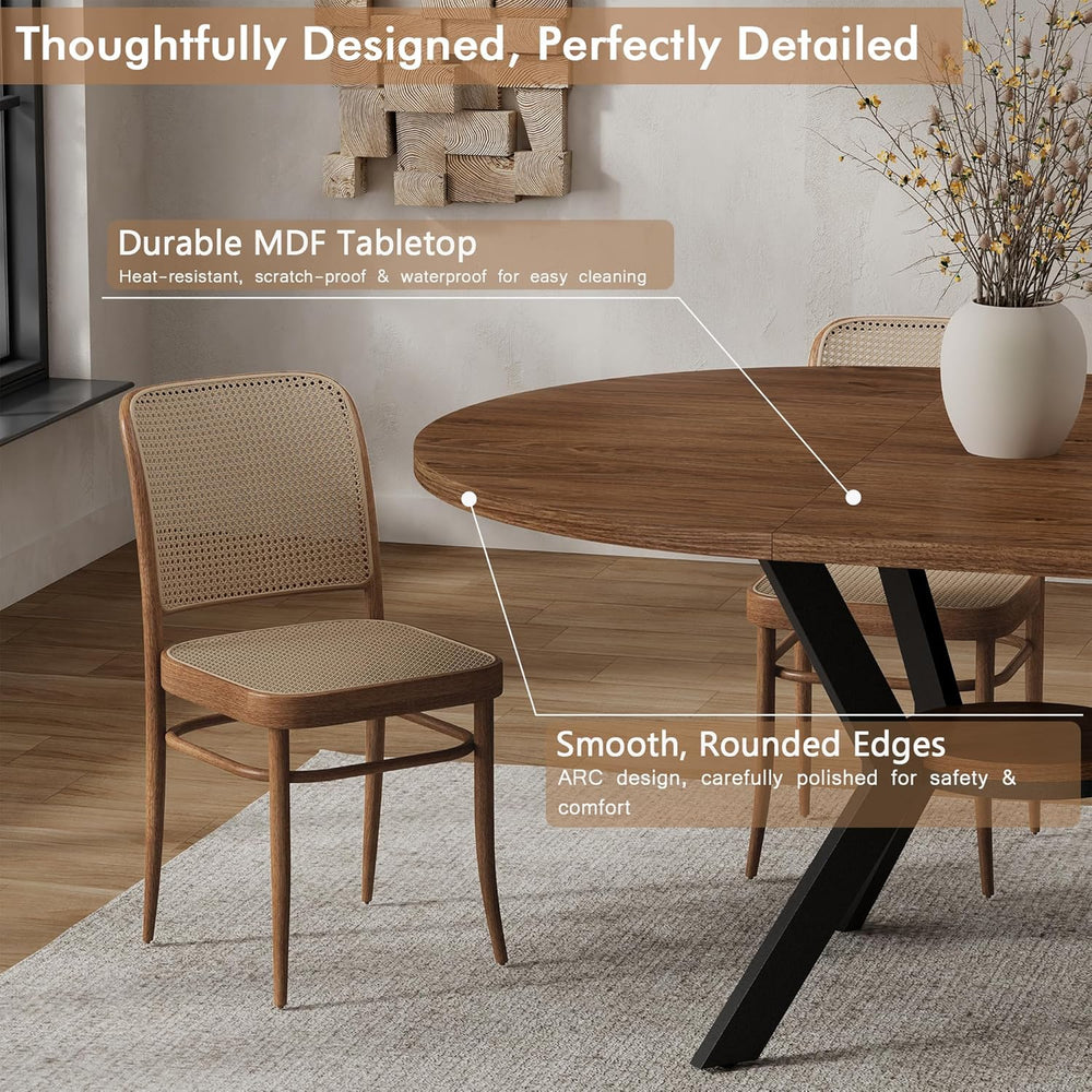 42"-58" Extendable Round Dining Table for 4-6, Kitchen Oval Table w...