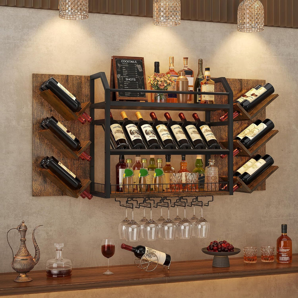 Hoctieon 48.6in Wall Mounted Wine Rack, 3 Tier Hanging Wine Racks with Glass ...