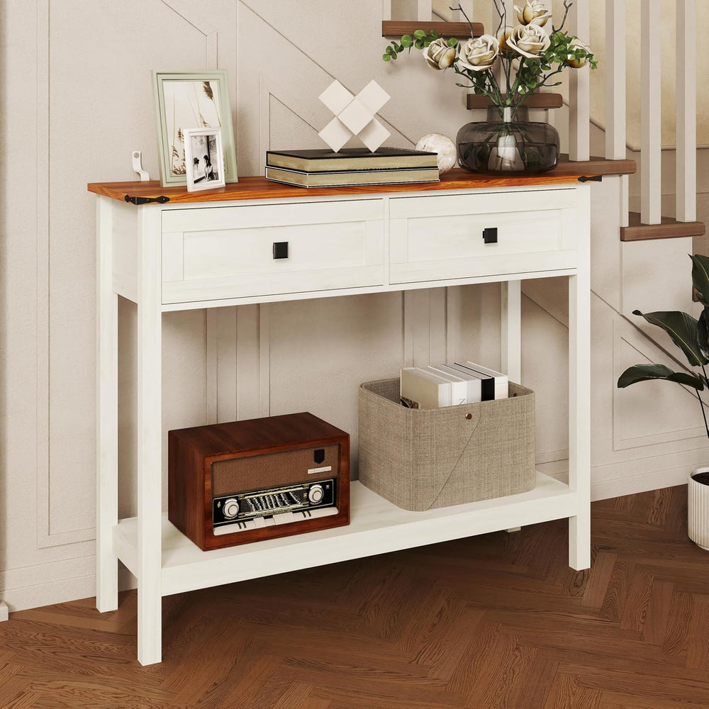 Knocbel Small Console Table with 2 Drawers with Metal Handles, Farmhouse Side...