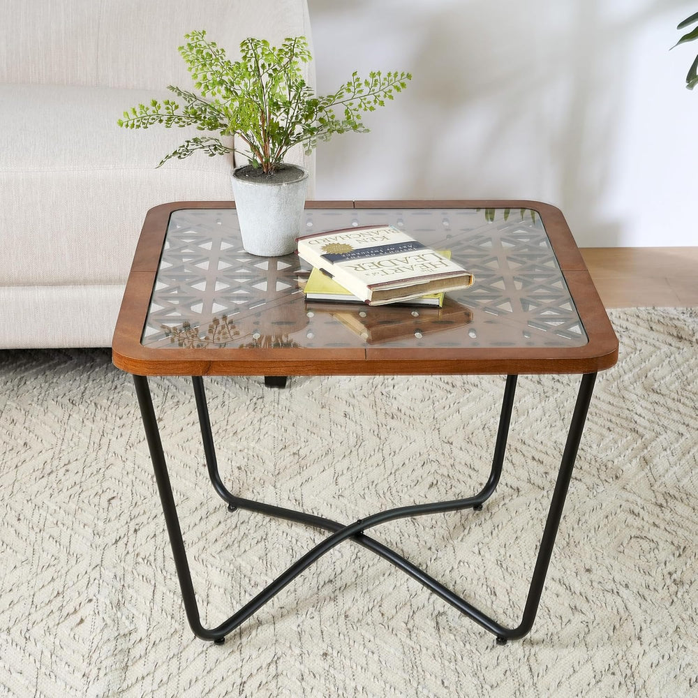 Christopher Knight Home Lyle Industrial Coffee Table with Geometric Glass Top...