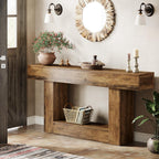 Tribesigns 63" Console Table, Farmhouse 2-Tier Entryway Table with U-Shaped Base, Narrow Long Wood Sofa Table Behind Couch Table for Living Room, Hallway, Foyer, Vintage Brown
