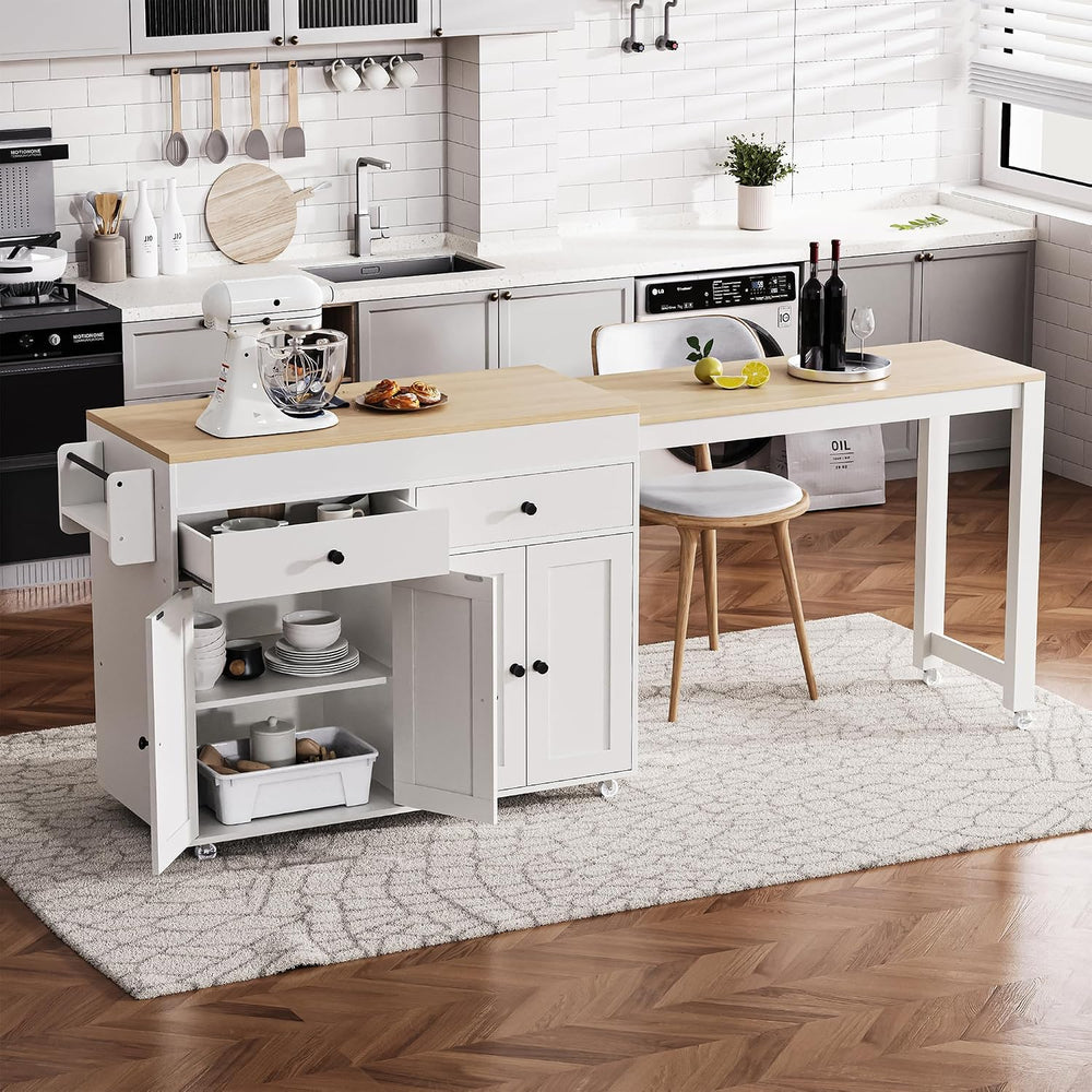 74.5" Kitchen Island with Extendable Table, Rolling Kitchen Island | Sea...