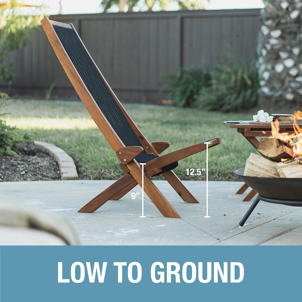 CleverMade Tamarack Folding Rope Chair - Foldable Outdoor Low Profile Wood Lo...