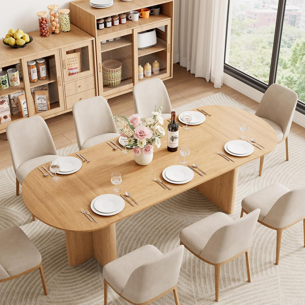 78.75" Oval Oak Dining Table for 6-8 Person, Modern Farmhouse Kitchen Ta...