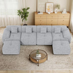158" U Shaped Convertible Modular Couch, Cloud Couch Sectional with Ottoman, 6-Seater Chenille Boneless Couches for Living Room, Apartment, No Assembly, Light Grey 1PCS