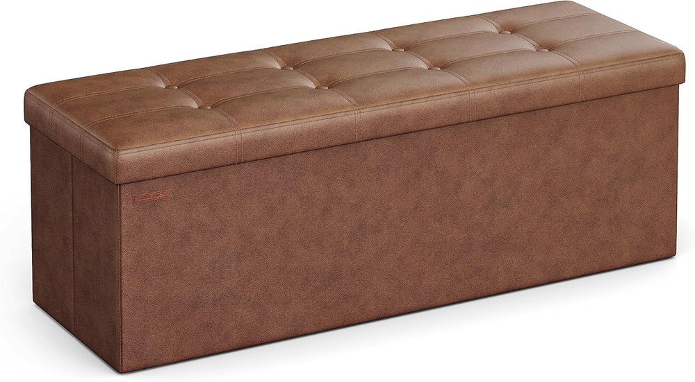 SONGMICS Storage Ottoman Bench, 43.3 Inches Folding Foot Rest Stool | PU Leat...