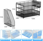 gianotter Desk Organizers and Accessories with File Holder, 4-Tier Desk Accessories & Workspace Organizers with Drawer and 2 Pen Holder, Paper Organizer for Office Supplies (Black)