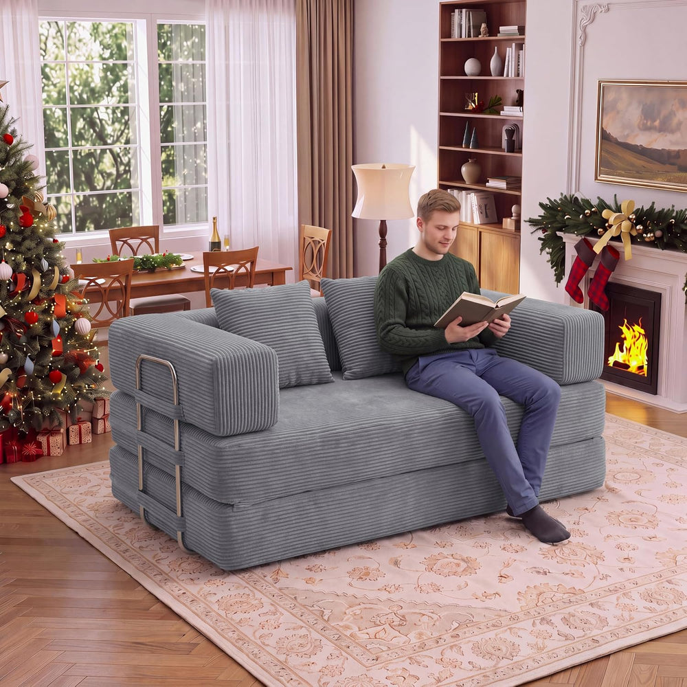 BSHOMGI 4 in 1 Convertible Sofas Boneless Couches with 2 Pillow, Modern Cordu...