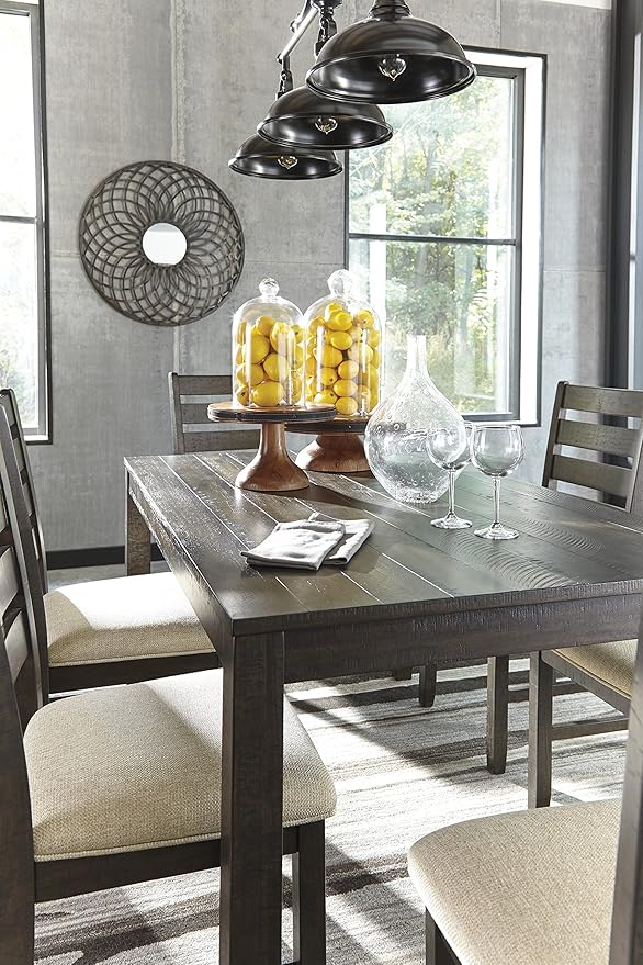 Signature Design by Ashley Rokane 7-Piece Dining Room Table Set with 6 Upholstered Chairs - Brown Wood 20" Rectangular Table & Chair Set for Kitchen Dining Room