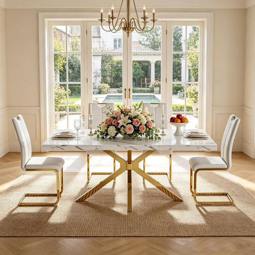 Faux Marble Dining Table Set for 6, Modern Kitchen Table Chairs Set 6, 70&quo...