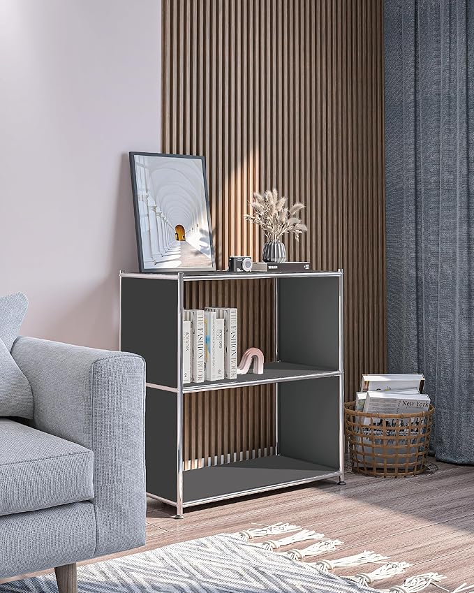 32-Inch 2-Tier Metal Bookcase, Open Shelf Storage Organizer for Living Room, ...