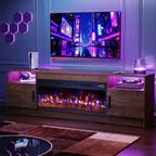 EAG 70" Electric Fireplace TV Stand with 36 inch Fireplace Up to 80" TVs, Entertainment Center with with Storage Cabinet & LED Lights, Modern Media Console for Living Room, Walnut