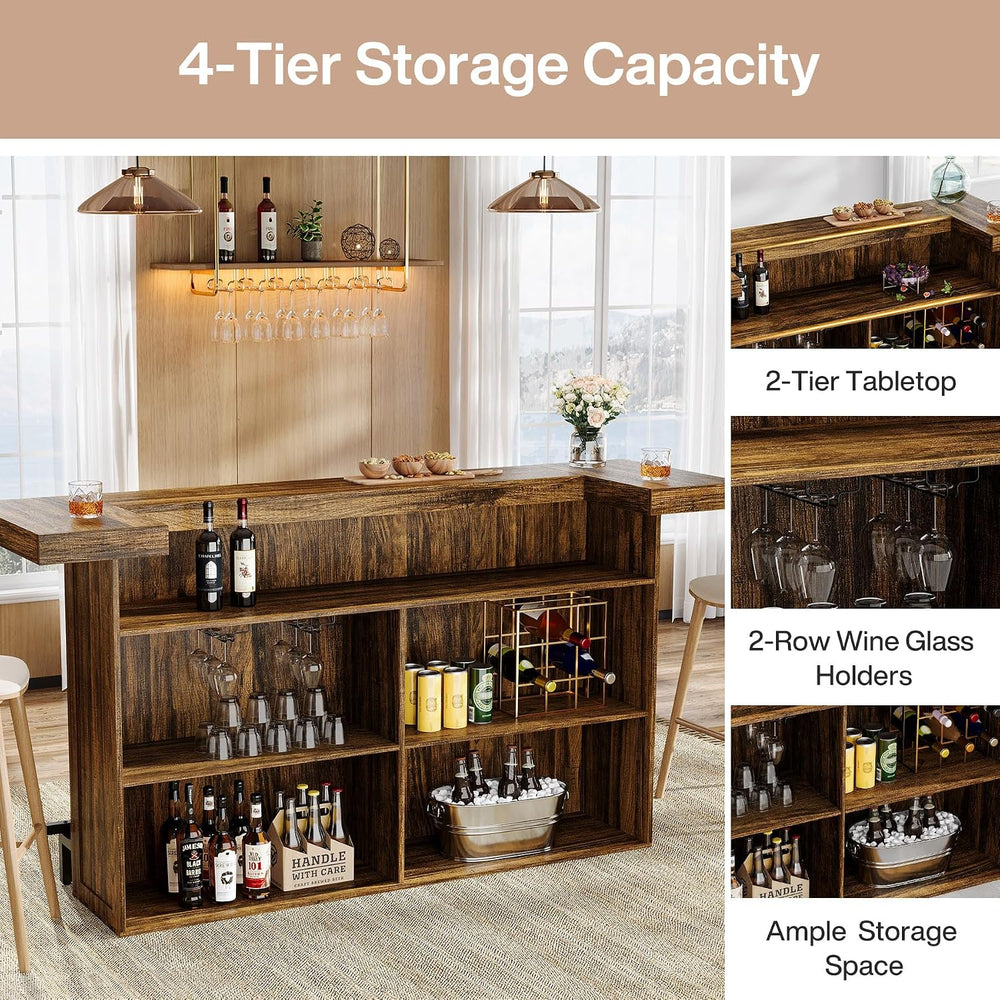Tribesigns 4-Tier Bar Table, 70.9-Inch Large Home Bar Unit, Brown | with Stor...